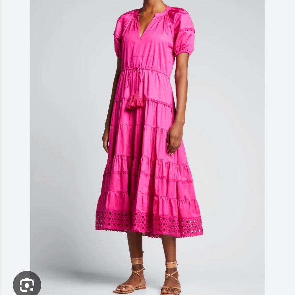 Alexis Fuchsia Tiered Midi Dress with Tassel Tie
